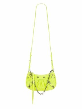 NWT $1650 Balenciaga Le Cagole Mini Leather Chain Shoulder Bag Wallet WOC Neon